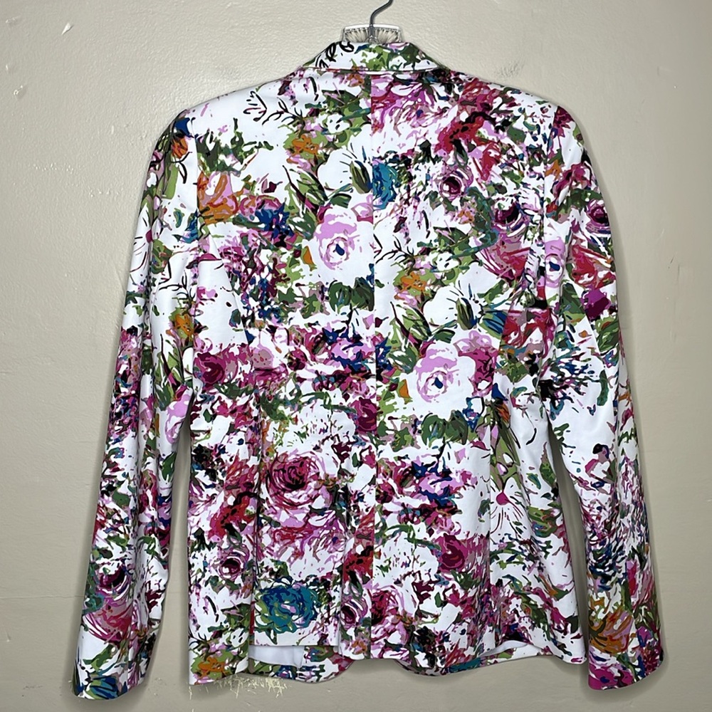LIZ CLAIBORNE Blazer Abstract Floral Multicolor Single Breasted Cheerful 6 - Picture 4 of 13